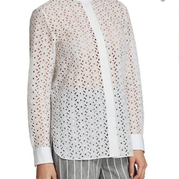 🌙HP💫NWT Theory Daisy Eyelet Cotton Silk Shirt - Picture 4 of 14